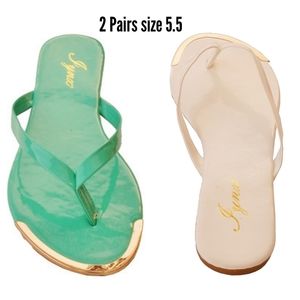 Bundle 2 pairs of flip flops with gold metal tip